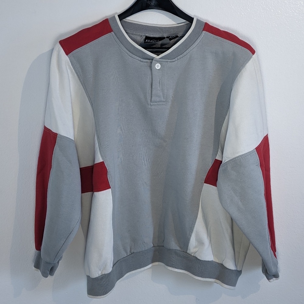Nucleus Vintage Henley-Style Sweatshirt|Red|Gray|White|X-Large